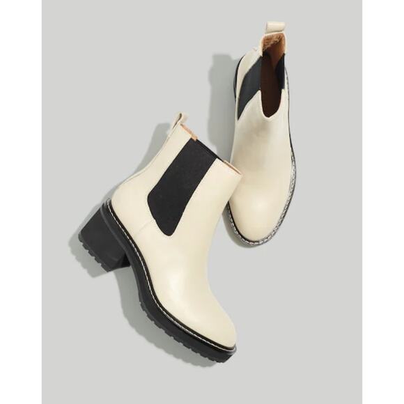 Madewell Carina Platform Chelsea Boot Cream Black Leather Ankle Boots Women’s 6 - Picture 1 of 9